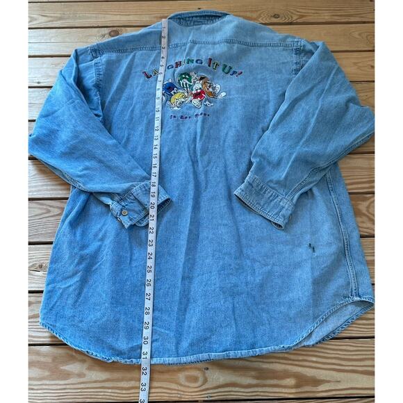 Vintage M&M’s Button Up Denim Shirt Size XL Blue Embroidered Laughing It Up - Picture 6 of 10